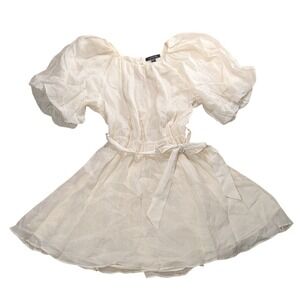 Banana Republic Dress Mini Cream Puff Sleeve Belted Cottage Danity Women's Small